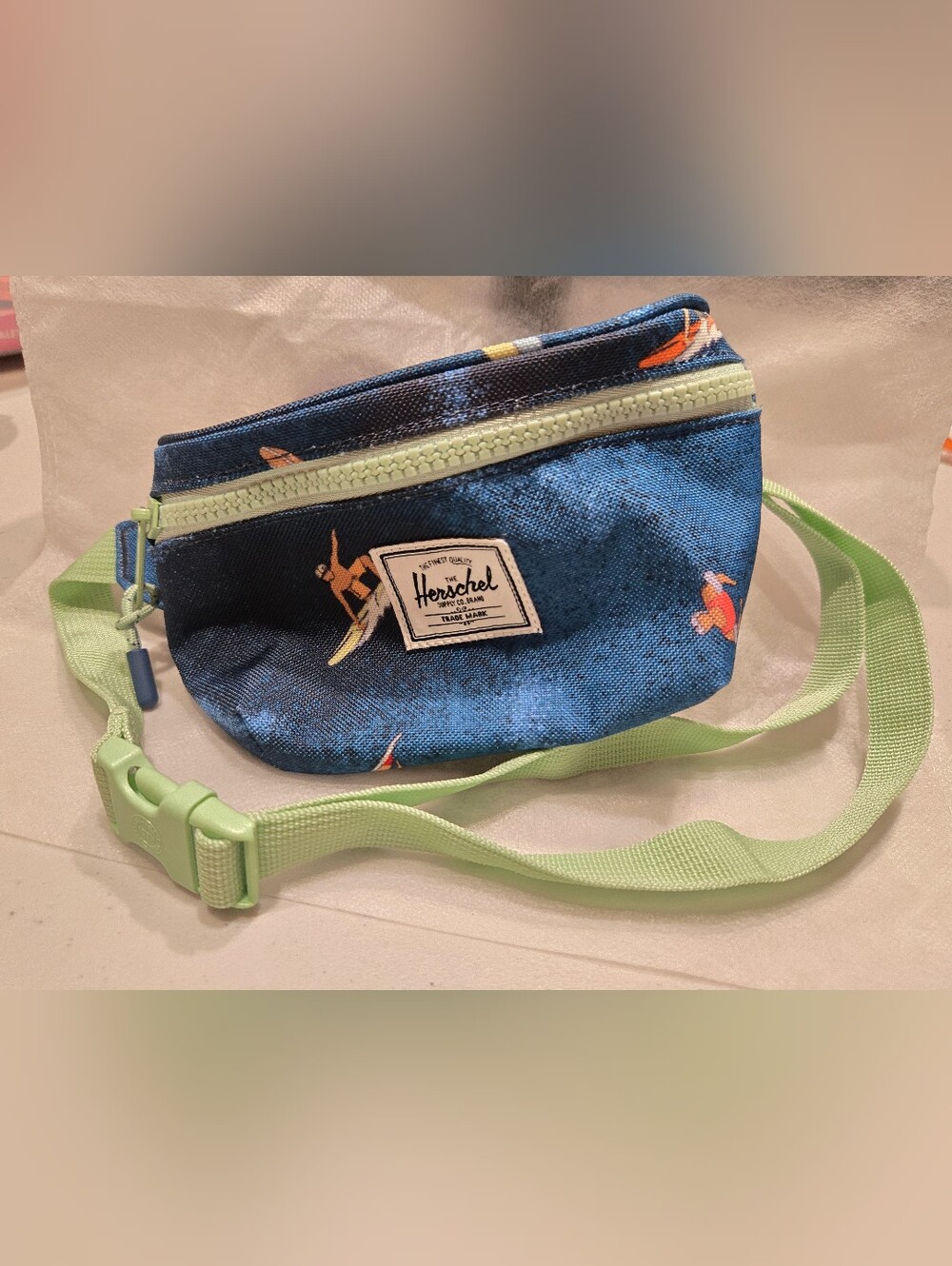 Herschel Supply Company Navy Surf Print Belt Bag w/ Lime Strap -Small Like New